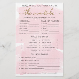 Pink Watercolour Gold Know The Mum-to-be Game