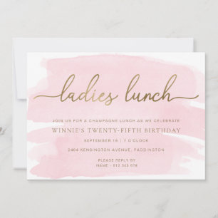 Pink Watercolour Gold Ladies Lunch Invitation