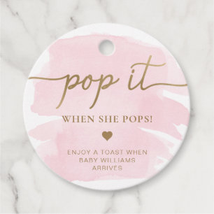 Pink Watercolour Gold Pop When She Pops Favour Tag