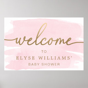Pink Watercolour Gold Welcome Sign Poster