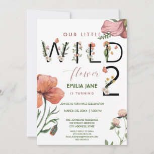 Pink Watercolour Little Poppies 2nd Birthday Invitation