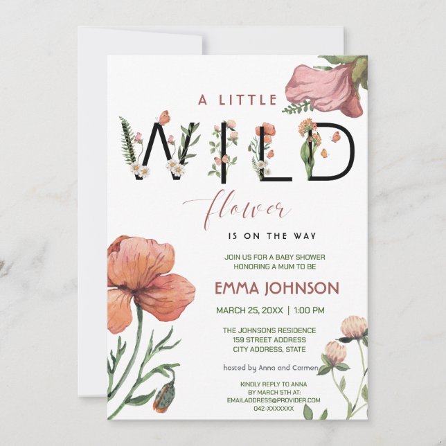 Pink Watercolour Little Poppies Baby Shower Invitation (Front)