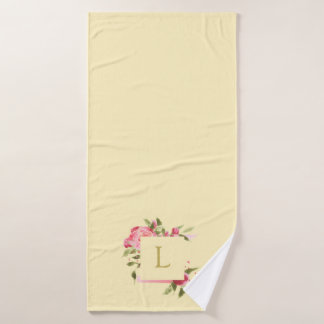 Pink watercolour roses, monogrammed pet bath towel