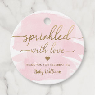 Pink Watercolour Sprinkled With Love Baby Shower Favour Tags
