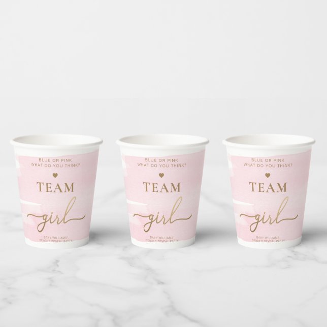 Pink Watercolour Team Girl Gender Reveal Party  Paper Cups (Multi)