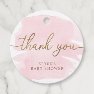 Pink Watercolour Thank You Favour Tag