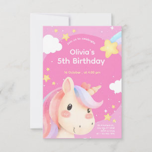 Pink Watercolour Unicorn Birthday  Invitation