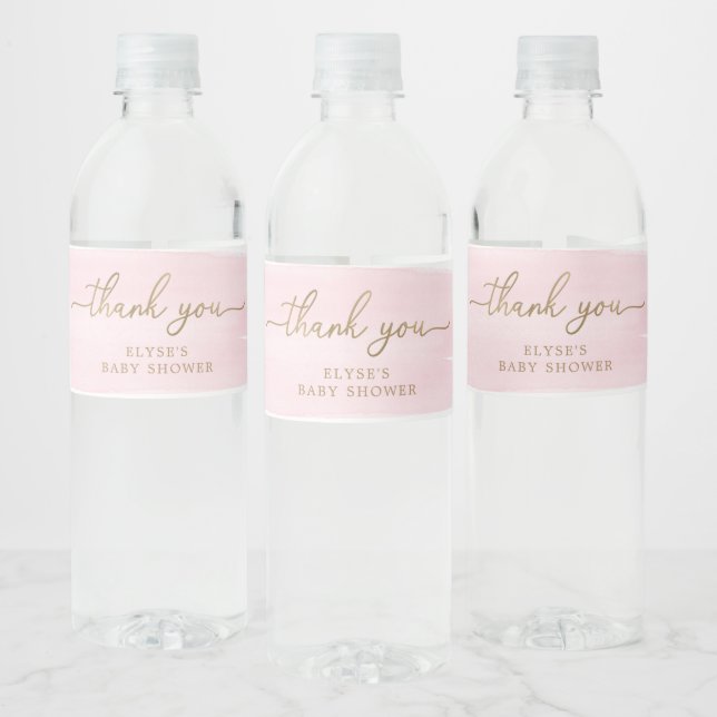 Pink Watercolour Water Bottle Favour Label (Bottles)