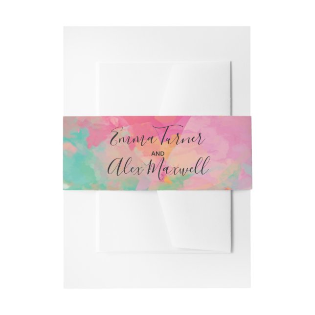 Pink Watercolour | Wedding Invitation Belly Band (Front Example)