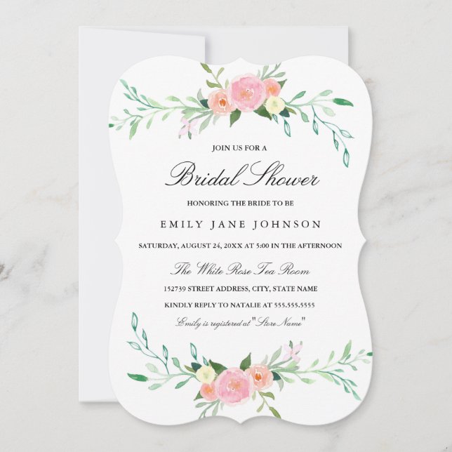 Pink Watercolour Wildflower Bridal Shower Invite (Front)