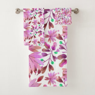 Pink watercolour winter flowers background  bath towel set