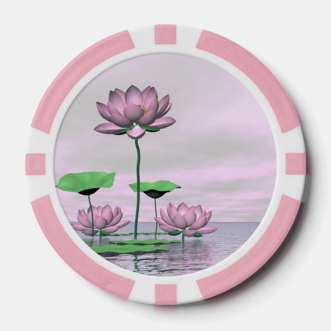 Pink waterlilies and lotus flowers - 3D render Poker Chips (Front)