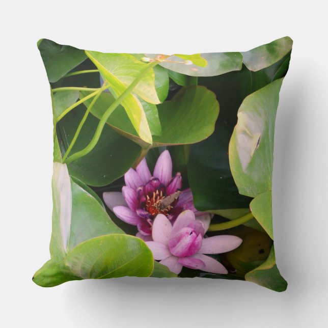 Pink Waterlilies Floral Photo  Cushion (Front)