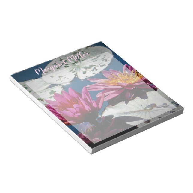 Pink waterlilies personalised notepad (Angled)