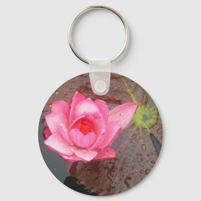 pink waterlily flower key ring (Front)