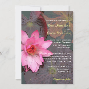 Pink waterlily flower wedding invitation