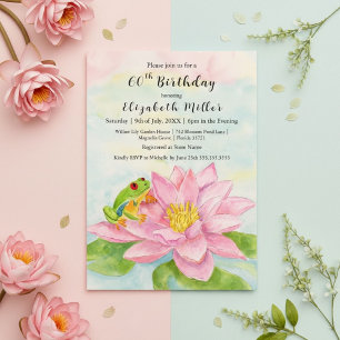 Pink Waterlily & Tree Frog Any Age Birthday  Invitation