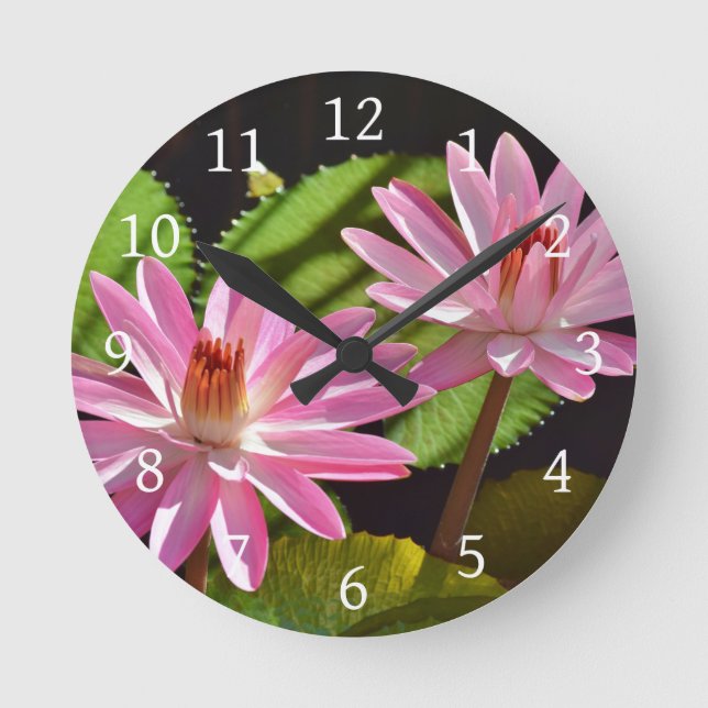 Pink Waterlily Water Lily Nymphaea Round Clock (Front)