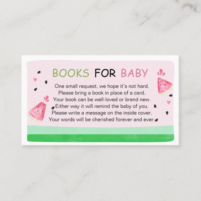 Pink Watermelon Baby Shower Books for Baby Business Card (Front)