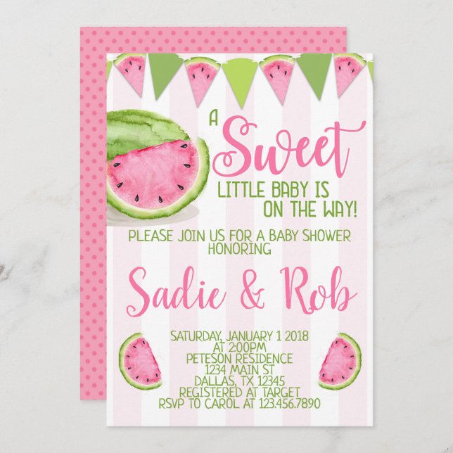 Pink Watermelon Baby Shower Invitation Invite (Front/Back)