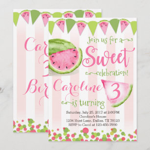 Pink Watermelon Birthday Party Invitation Invite