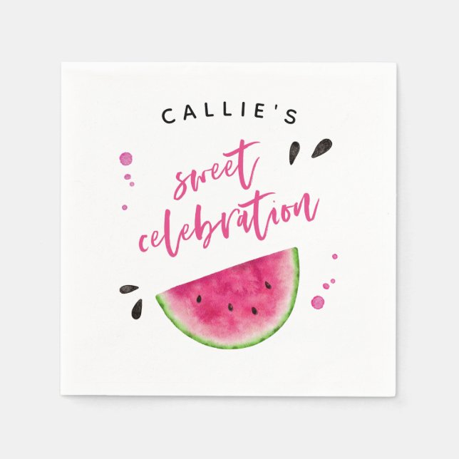 Pink Watermelon Birthday Party Napkin (Front)