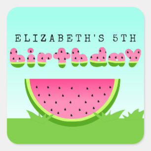 Pink Watermelon Birthday Picnic Party Square Sticker