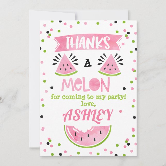 Pink watermelon Birthday Thank You Card (Front)