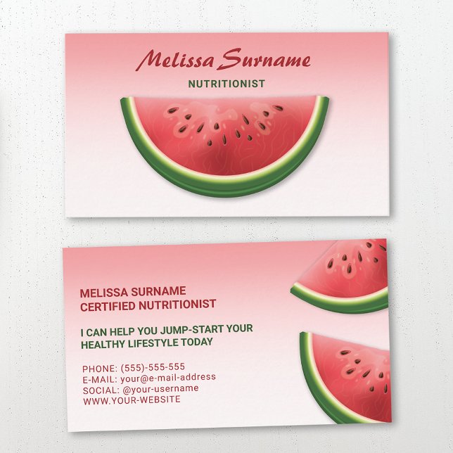 Pink Watermelon Fruit Slice Dietician Nutritionist Business Card (Creator Uploaded)