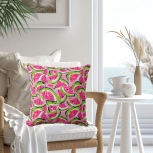 Pink Watermelon Fruit Slices Pattern Preppy Cushion
