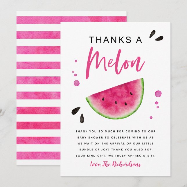 Pink Watermelon Girl's Baby Shower Thank You Card (Front/Back)