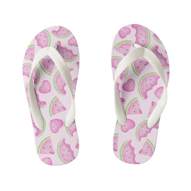 Pink Watermelon Pattern Kids Summer Flip Flops (Footbed)