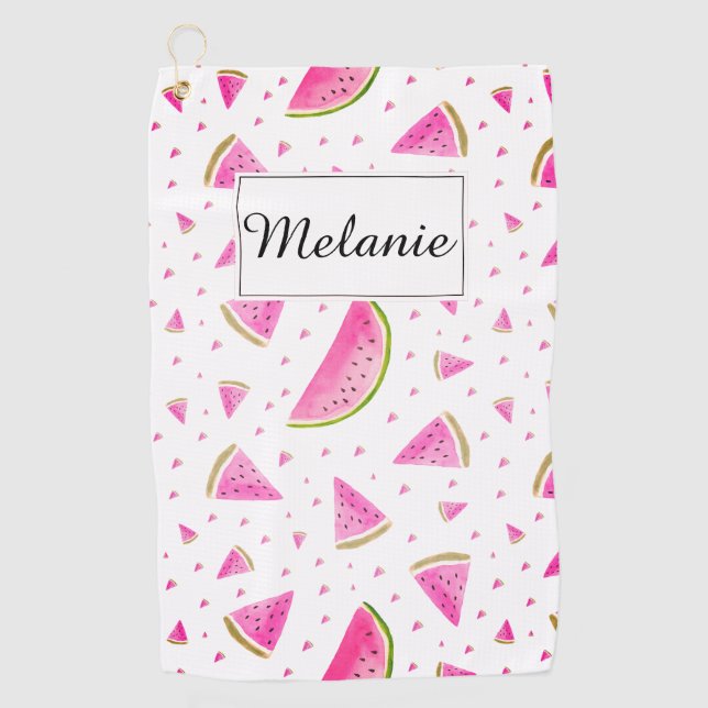Pink Watermelon Pattern Personalised Golf Towel (Front)
