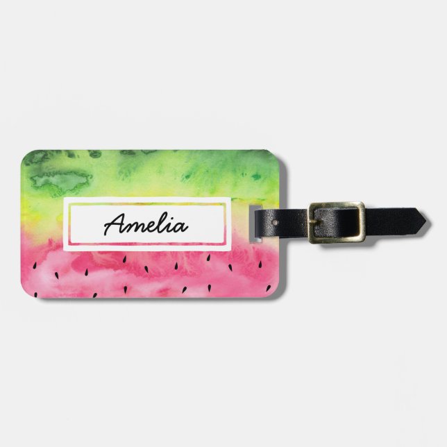 Pink watermelon Personalised Luggage Tag (Front Horizontal)