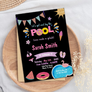Pink Watermelon Pool Birthday Invitations
