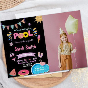 Pink Watermelon Pool Birthday Invitations w photo