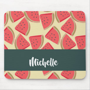 Pink watermelon slices on yellow mouse mat