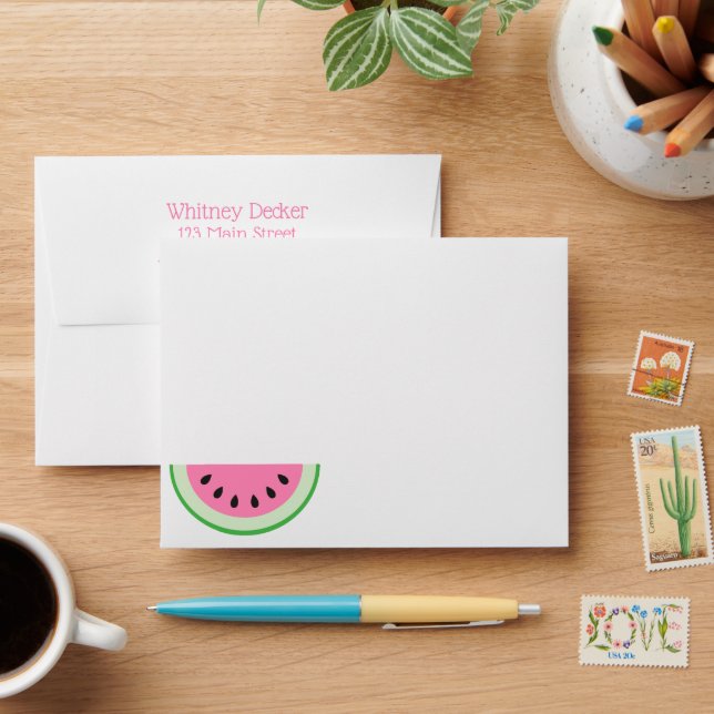 Pink Watermelon Stripes Personalised Envelopes (Desk)