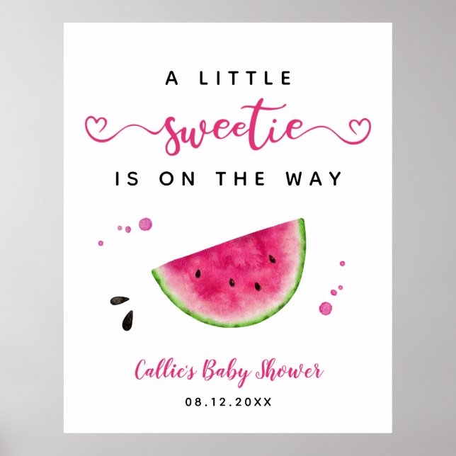 Pink Watermelon Summer Baby Shower Welcome Sign (Front)