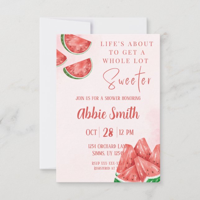 Pink Watermelon Themed Shower Invitation (Front)