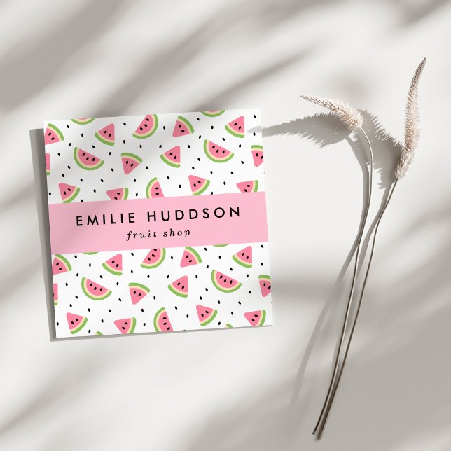 Pink Watermelons, Watermelon Seeds, Fruit Shop Square Business Card (Creator Uploaded)