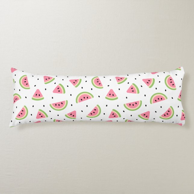 Pink Watermelons, Watermelon Seeds, Summer Pattern Body Cushion (Front)