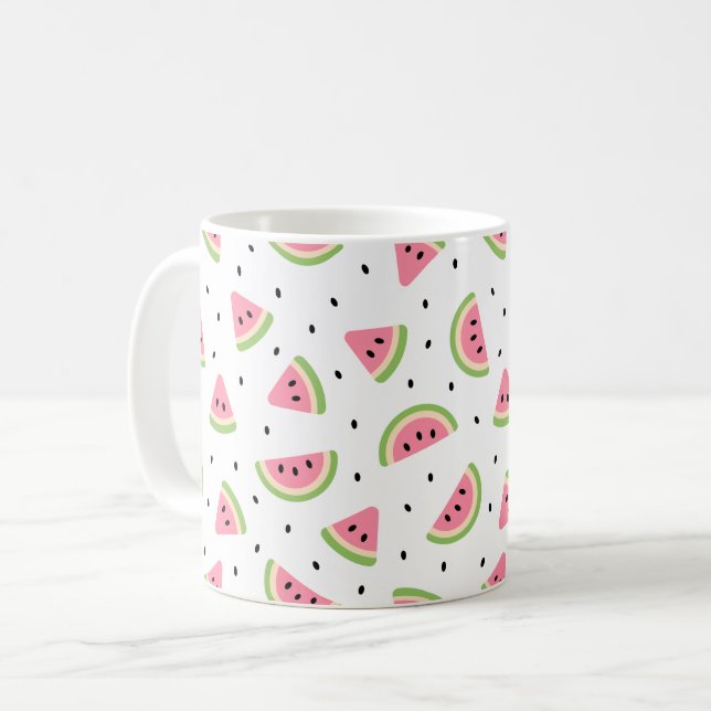 Pink Watermelons, Watermelon Seeds, Summer Pattern Coffee Mug (Front Left)