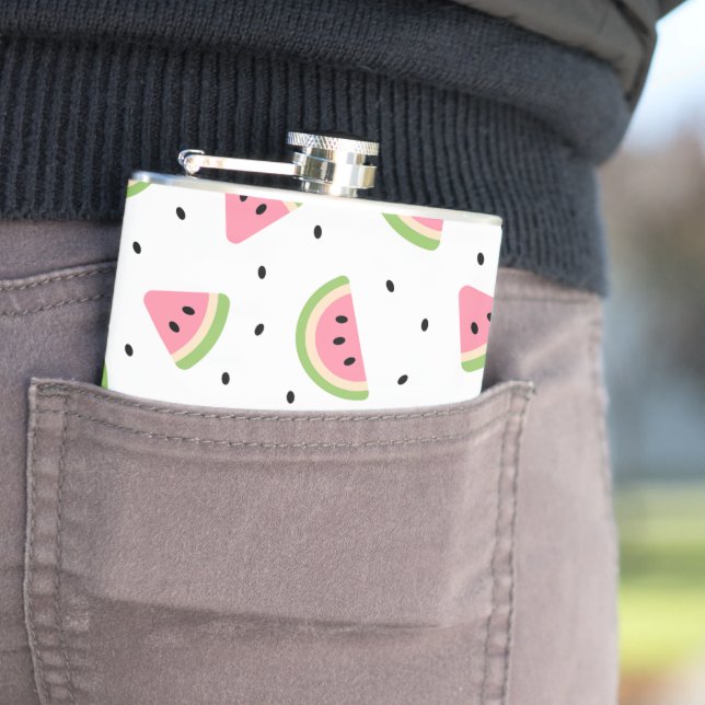 Pink Watermelons, Watermelon Seeds, Summer Pattern Hip Flask (In Situ)