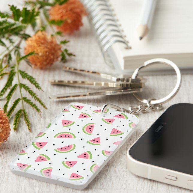 Pink Watermelons, Watermelon Seeds, Summer Pattern Key Ring (Front Right)