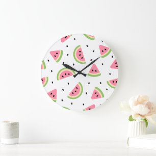 Pink Watermelons, Watermelon Seeds, Summer Pattern Large Clock