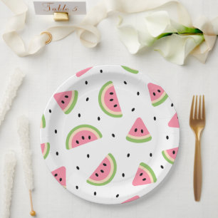Pink Watermelons, Watermelon Seeds, Summer Pattern Paper Plate