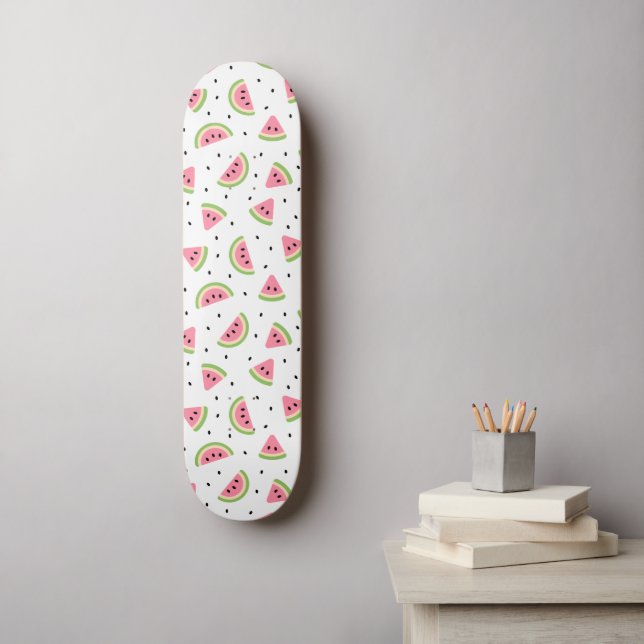 Pink Watermelons, Watermelon Seeds, Summer Pattern Skateboard (Wall Art)