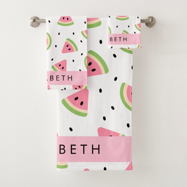 Pink Watermelons, Watermelon Seeds, Your Name Bath Towel Set (Insitu)