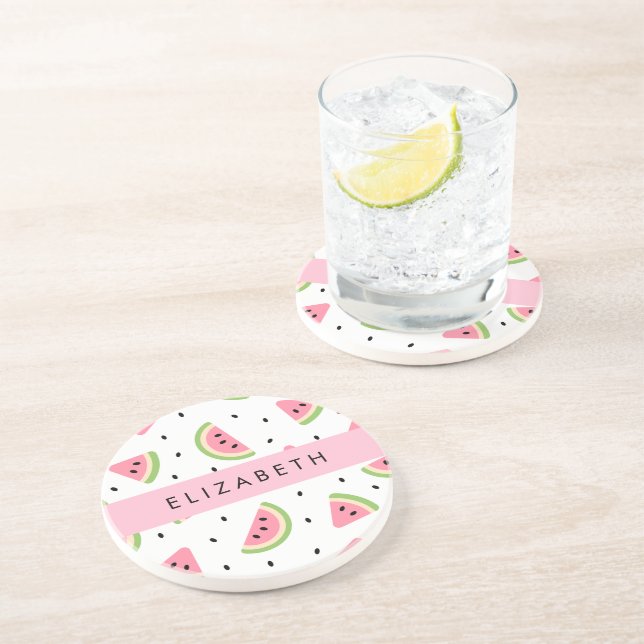 Pink Watermelons, Watermelon Seeds, Your Name Coaster (Side)
